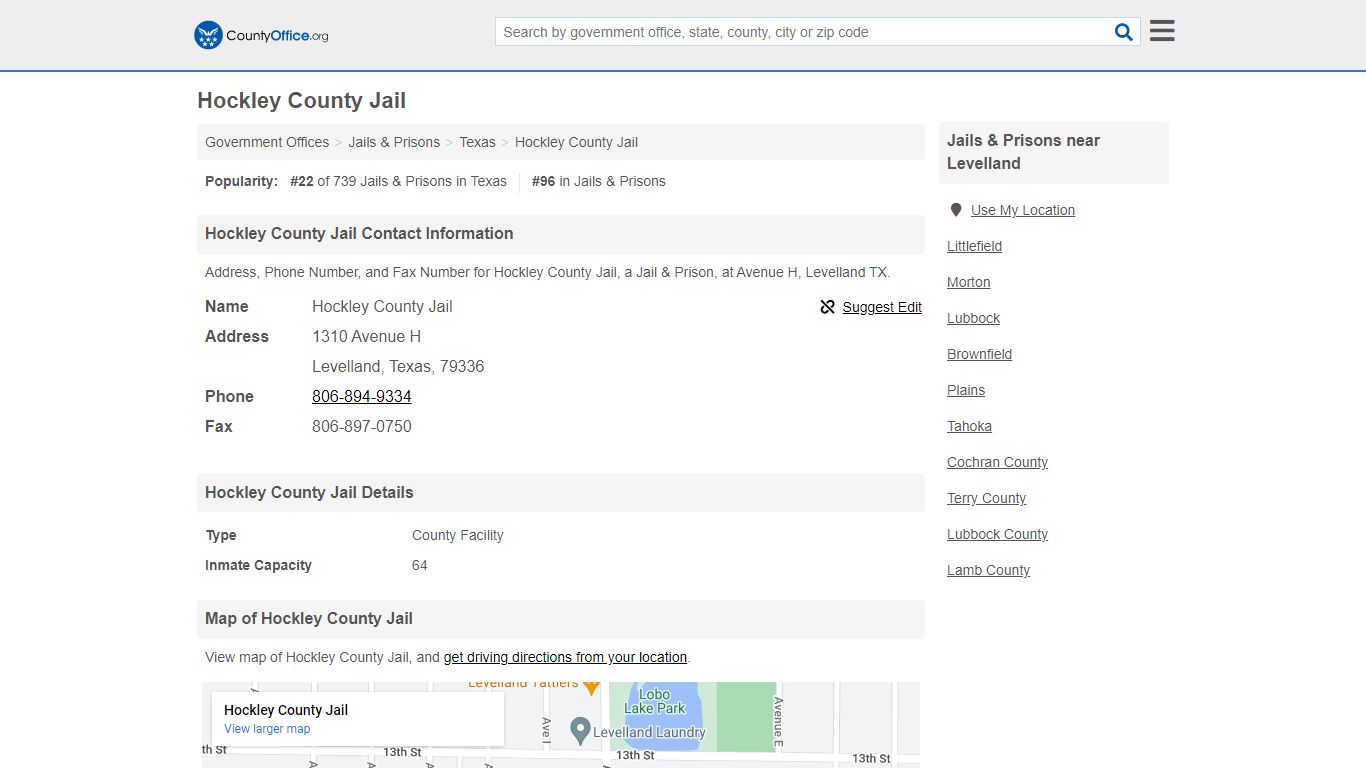 Hockley County Jail - Levelland, TX (Address, Phone, and Fax)